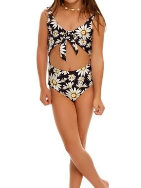Agua Bendita Black Daisy Tie-Front One-Piece